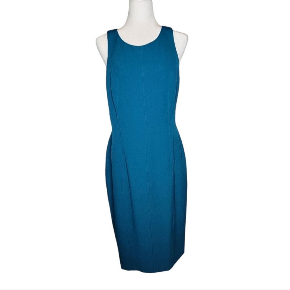 Adrianna Papell women’s size 10 jewel neck sleeveless teal sheath dress lined - Picture 2 of 12